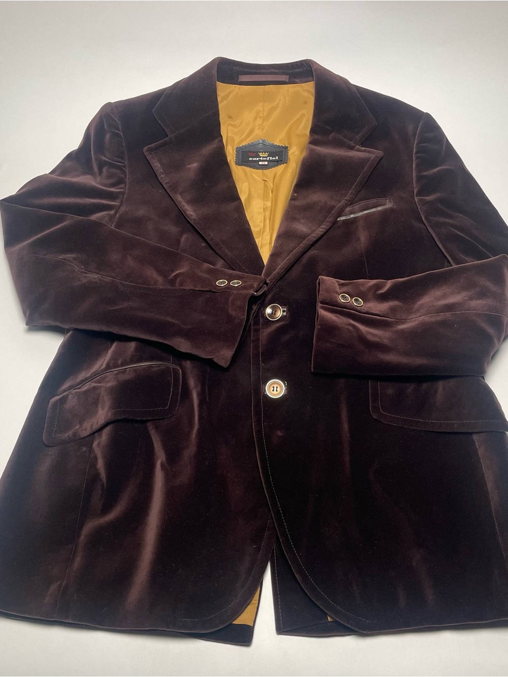 VTG 1970s Cortefiel Men's Brown Velvet Blazer Leather Trimmed Smoking Jacket 42R